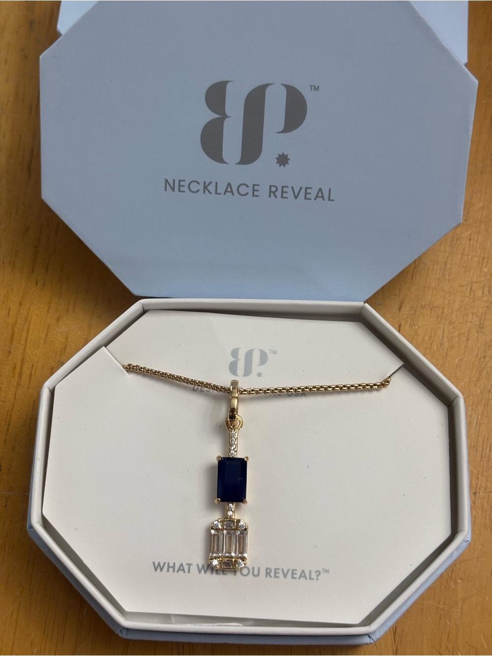 Necklace Reveal Gold Necklace with Navy Pendant and Clear Accents